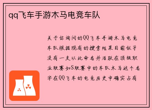 qq飞车手游木马电竞车队